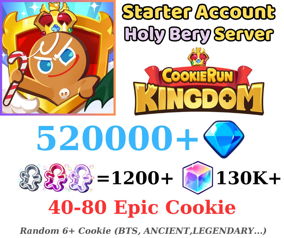 [GLOBAL/HolyBerry]520000+ Gems | Cookie Run: Kingdom Starter Reroll Account